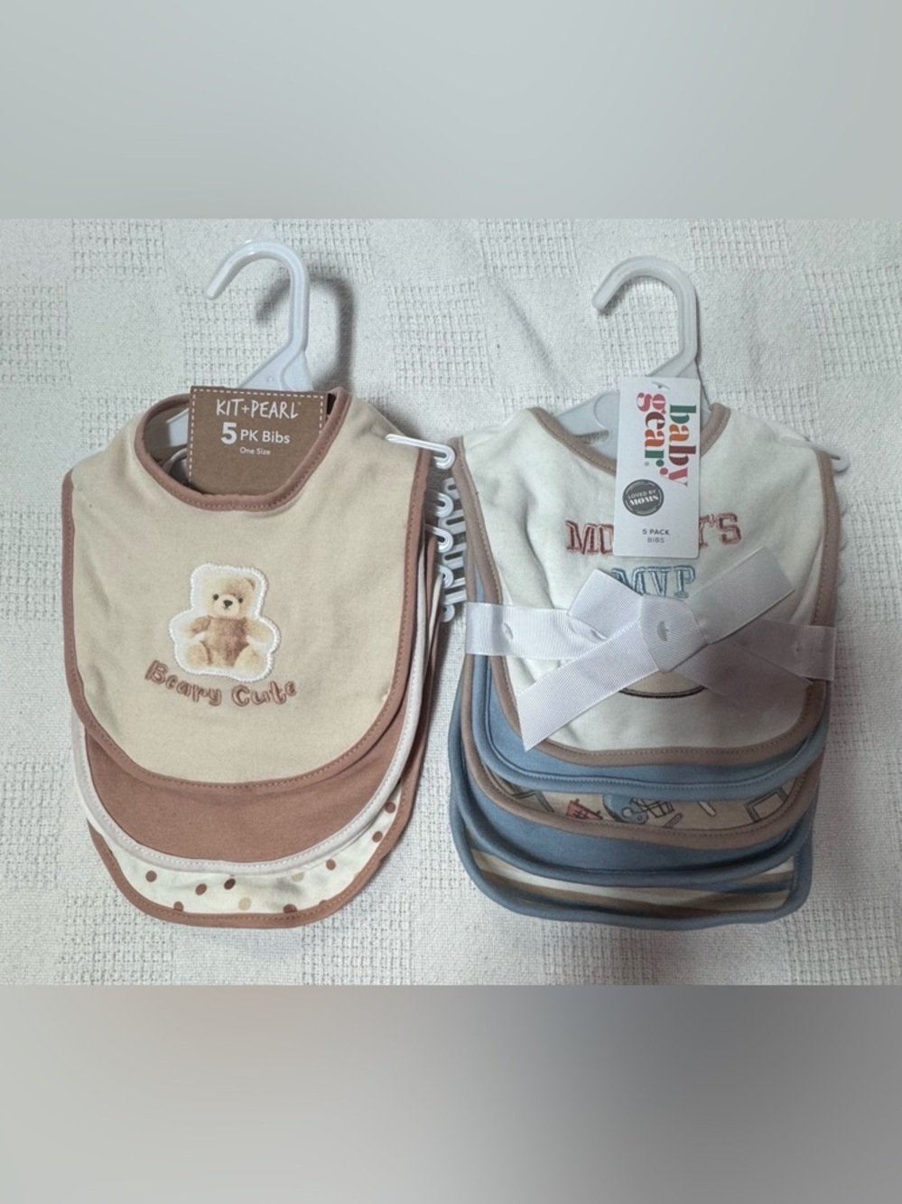 Pearl Baby Bib Set in Beige, Brown, Cream, Blue - 5 Pack Baby gear.